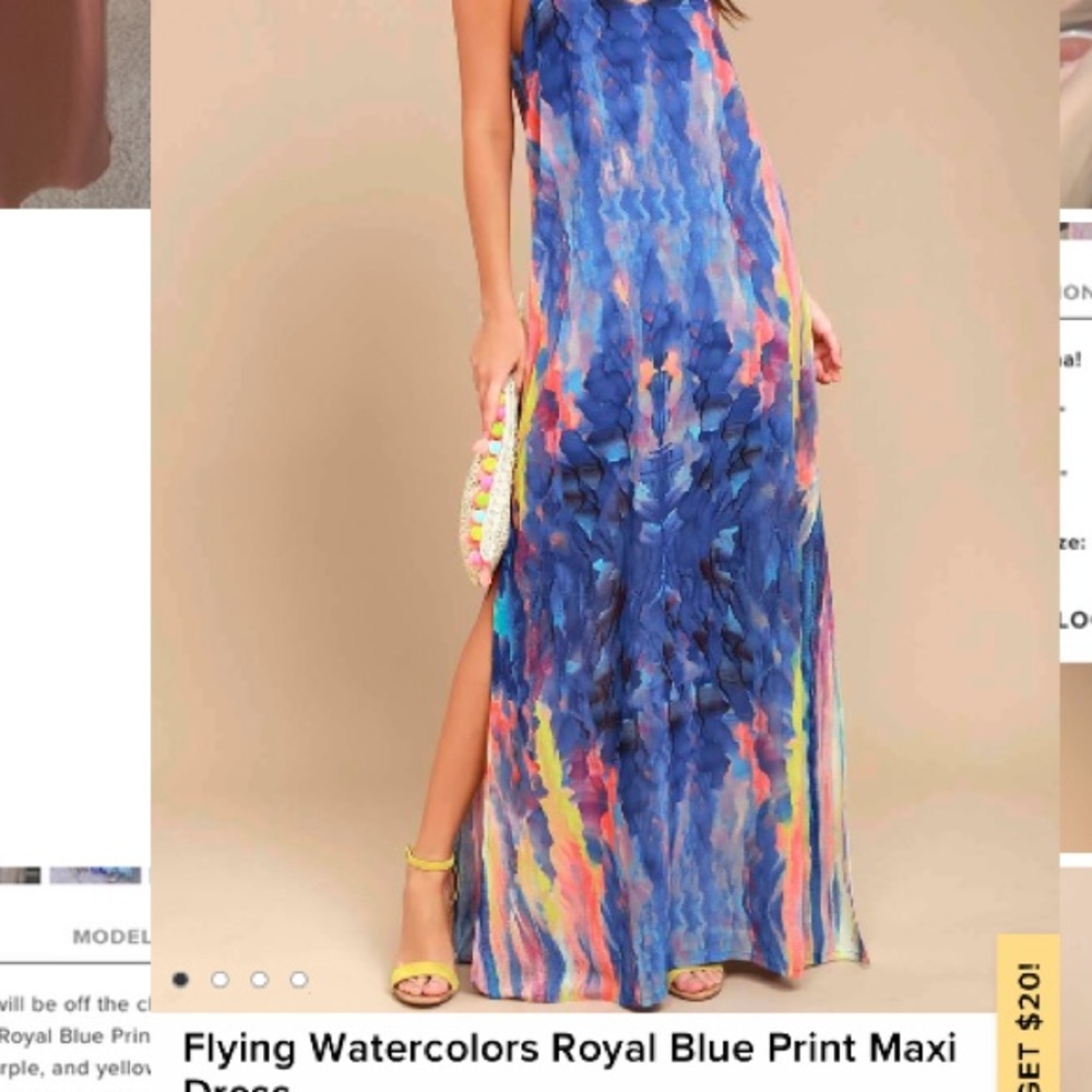 Flying Watercolors Royal Blue Print Maxi Dress